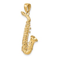 14K Yellow Gold Solid Polished 3-D Saxophone Pendant view 5