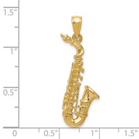 14K Yellow Gold Solid Polished 3-D Saxophone Pendant view 4