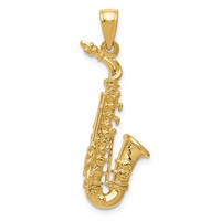 14K Yellow Gold Solid Polished 3-D Saxophone Pendant view 1
