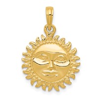 14K Yellow Gold 3-D Solid Polished Reversible Sun Pendant view 1