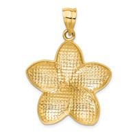 14K Yellow Gold Satin Diamond-cut Open-Backed Large Plumeria Pendant view 4