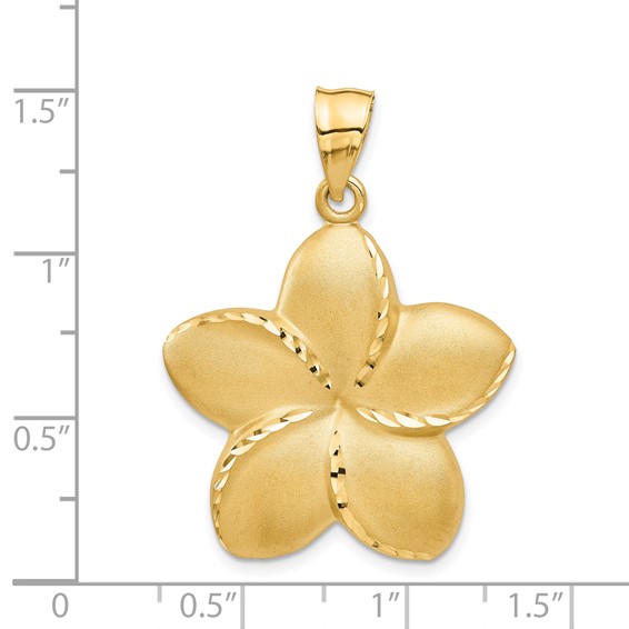 14k Satin Diamond-cut Open-Backed Large Plumeria Pendant