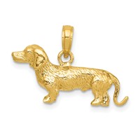 14K Solid Polished 3-D Wire Haired Dachshund Dog Charm view 3