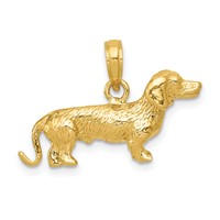 14K Solid Polished 3-D Wire Haired Dachshund Dog Charm view 1