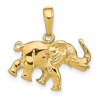 14K Yellow Gold Polished 3-D Elephant Pendant view 3