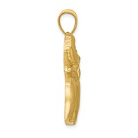 14K Yellow Gold Solid Satin Diamond-cut Open-Backed Elephant Pendant view 2