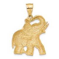 14K Yellow Gold Solid Satin Diamond-cut Open-Backed Elephant Pendant view 3