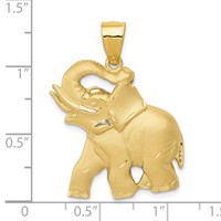 14K Yellow Gold Solid Satin Diamond-cut Open-Backed Elephant Pendant view 4