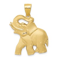 14K Yellow Gold Solid Satin Diamond-cut Open-Backed Elephant Pendant view 1