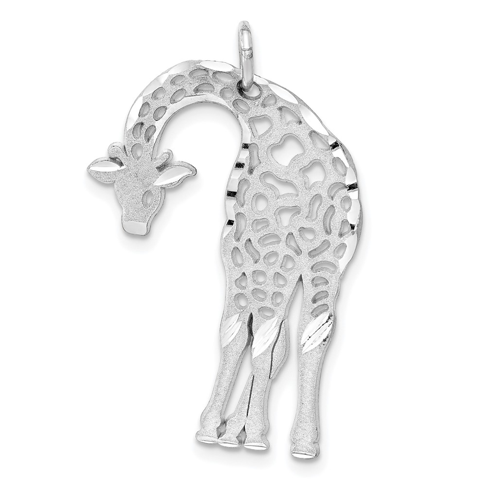 14K White Gold Solid Satin Diamond-cut Flat-Backed Giraffe Charm