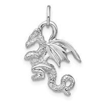 14K White Gold Solid Polished 3-D Dragon Charm view 3