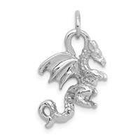 14K White Gold Solid Polished 3-D Dragon Charm view 1