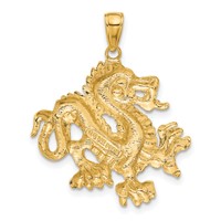 14K Yellow Gold Solid Polished Dragon Pendant view 3