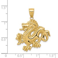 14K Yellow Gold Solid Polished Dragon Pendant view 4