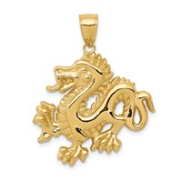 14K Yellow Gold Solid Polished Dragon Pendant view 1