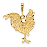 14K Yellow Gold Solid Polished Open-Backed Rooster Pendant view 3