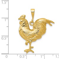 14K Yellow Gold Solid Polished Open-Backed Rooster Pendant view 4