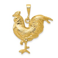 14K Yellow Gold Solid Polished Open-Backed Rooster Pendant view 1