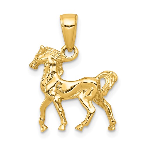 14K Yellow Gold Solid Polished 3-D Horse Charm