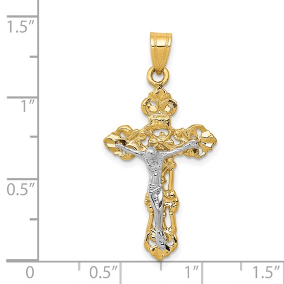 14k Two-tone Fleur De Lis Crucifix Pendant