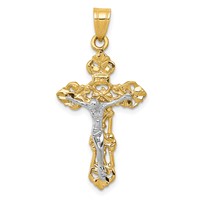 14K Two-tone Fleur De Lis Crucifix Pendant view 1