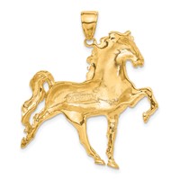 14K Yellow Gold Large Solid Polished Open-Backed Horse Pendant view 3