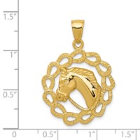 14K Solid Polished Horse Head in Horseshoe Frame Pendant view 4
