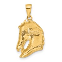 14K Yellow Gold Solid Polished Open-Backed Horse Head Pendant view 3