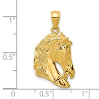14K Yellow Gold Solid Polished Open-Backed Horse Head Pendant view 4