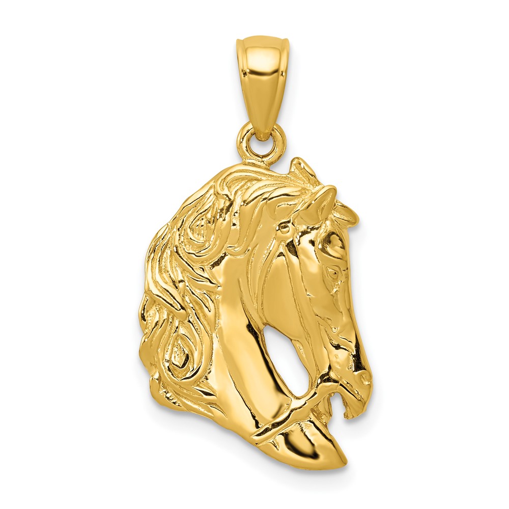 14K Yellow Gold Solid Polished Open-Backed Horse Head Pendant