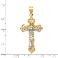 14K Two-tone Inri Fleur De Lis Crucifix Pendant view 3
