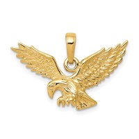14K Solid Textured Eagle Landing Pendant view 1