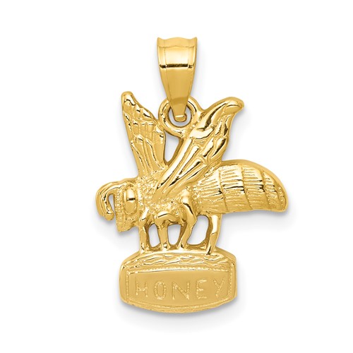 14K Yellow Gold Bee on Honey Jar Pendant