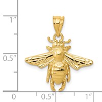 14K Yellow Gold Solid Open-Backed Bee Pendant view 4