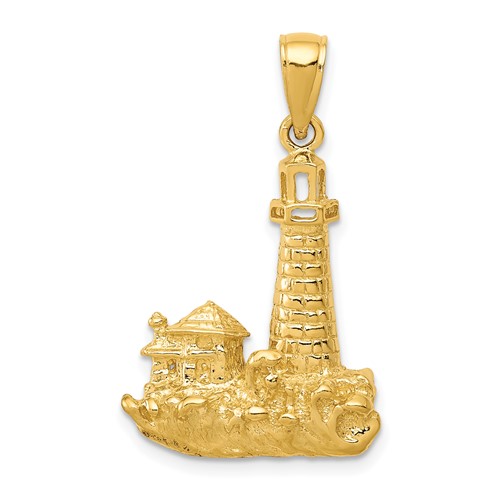 14K Yellow Gold Lighthouse Pendant