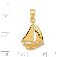 14K Yellow Gold Polished Open-Backed Sailboat Pendant view 4
