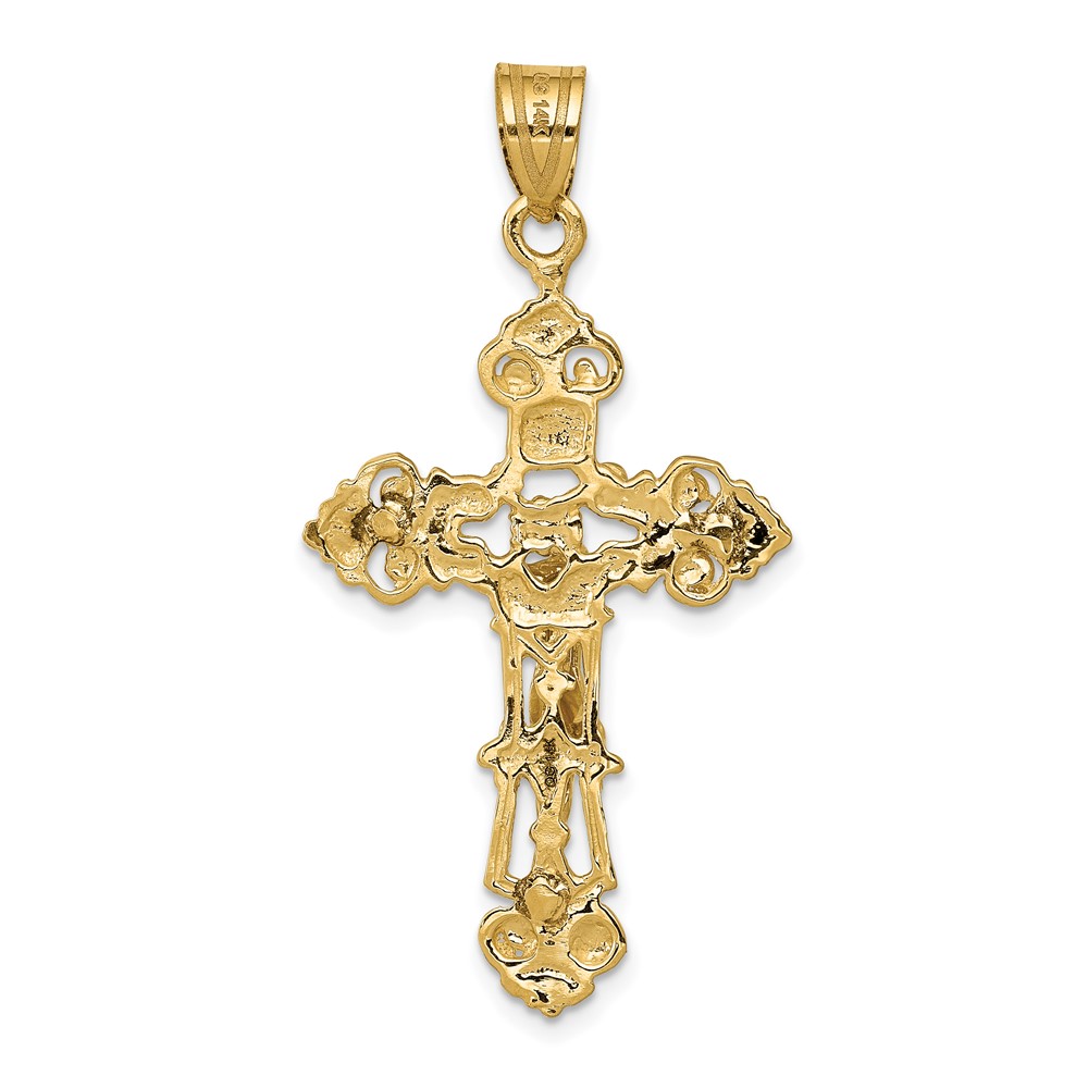 14k INRI Fleur De Lis Crucifix Pendant (C248)