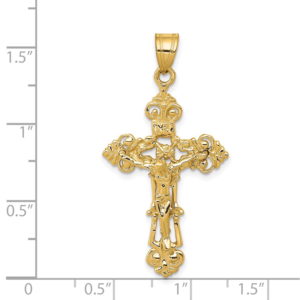 14k INRI Fleur De Lis Crucifix Pendant (C248)
