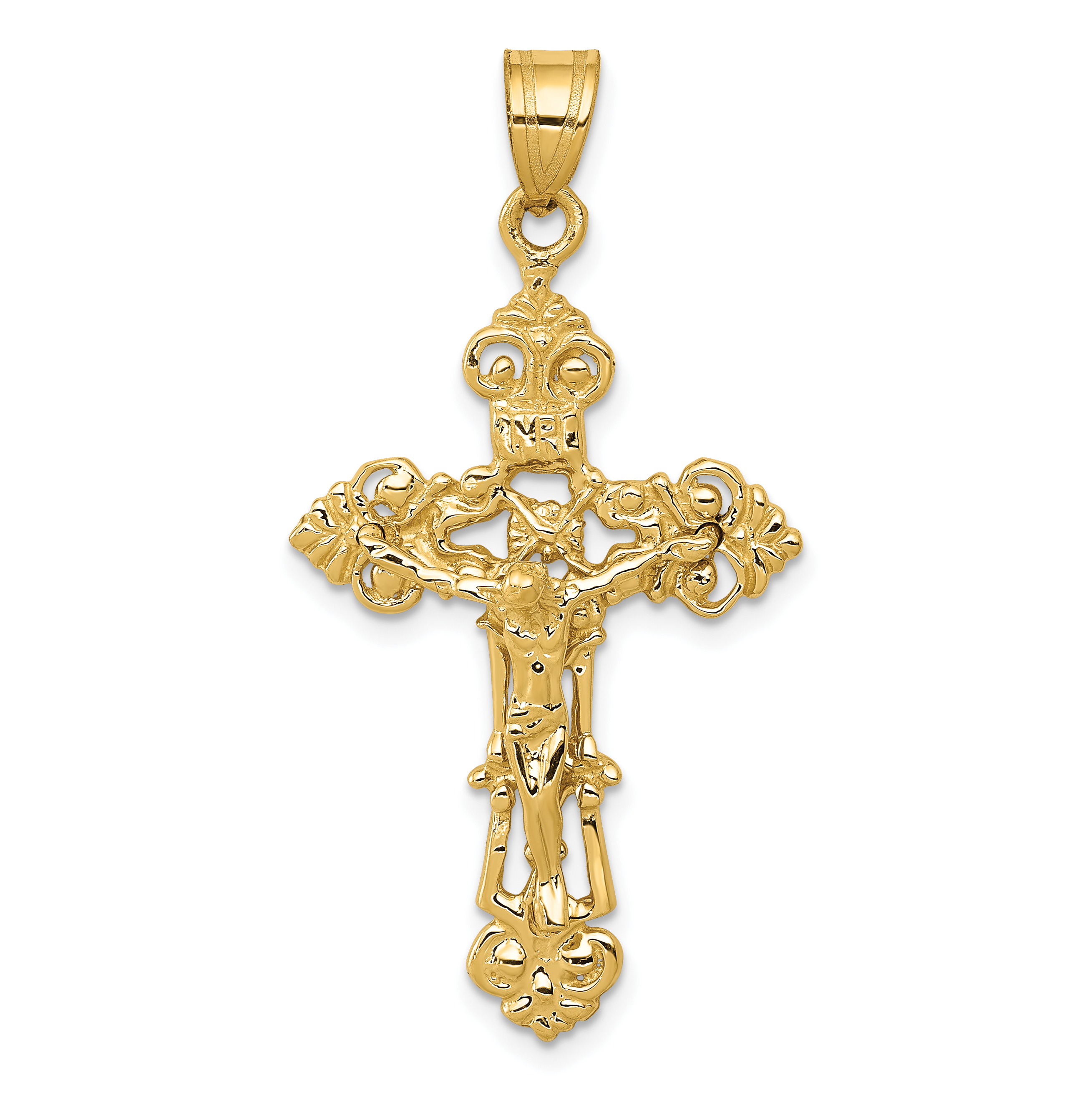 14k INRI Fleur De Lis Crucifix Pendant (C248)