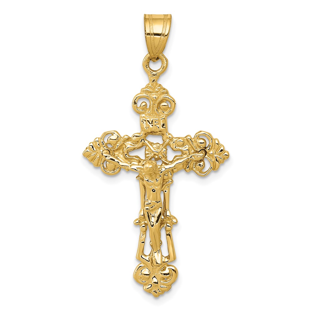 14k INRI Fleur De Lis Crucifix Pendant (C248)