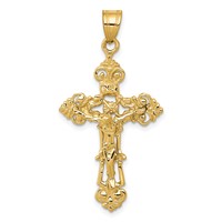 14K Yellow Gold Inri Fleur De Lis Crucifix Pendant view 1