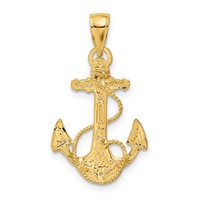 14K Yellow Gold Solid Polished Anchor Pendant with Rope view 3