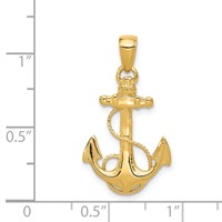 14K Yellow Gold Solid Polished Anchor Pendant with Rope view 4