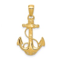 14K Yellow Gold Solid Polished Anchor Pendant with Rope view 1