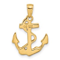 14K Yellow Gold Solid Polished Anchor Pendant with Rope view 3