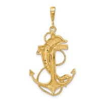 14K Yellow Gold Solid Polished Anchor Pendant with Dolphin view 3