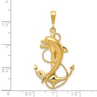 14K Yellow Gold Solid Polished Anchor Pendant with Dolphin view 4