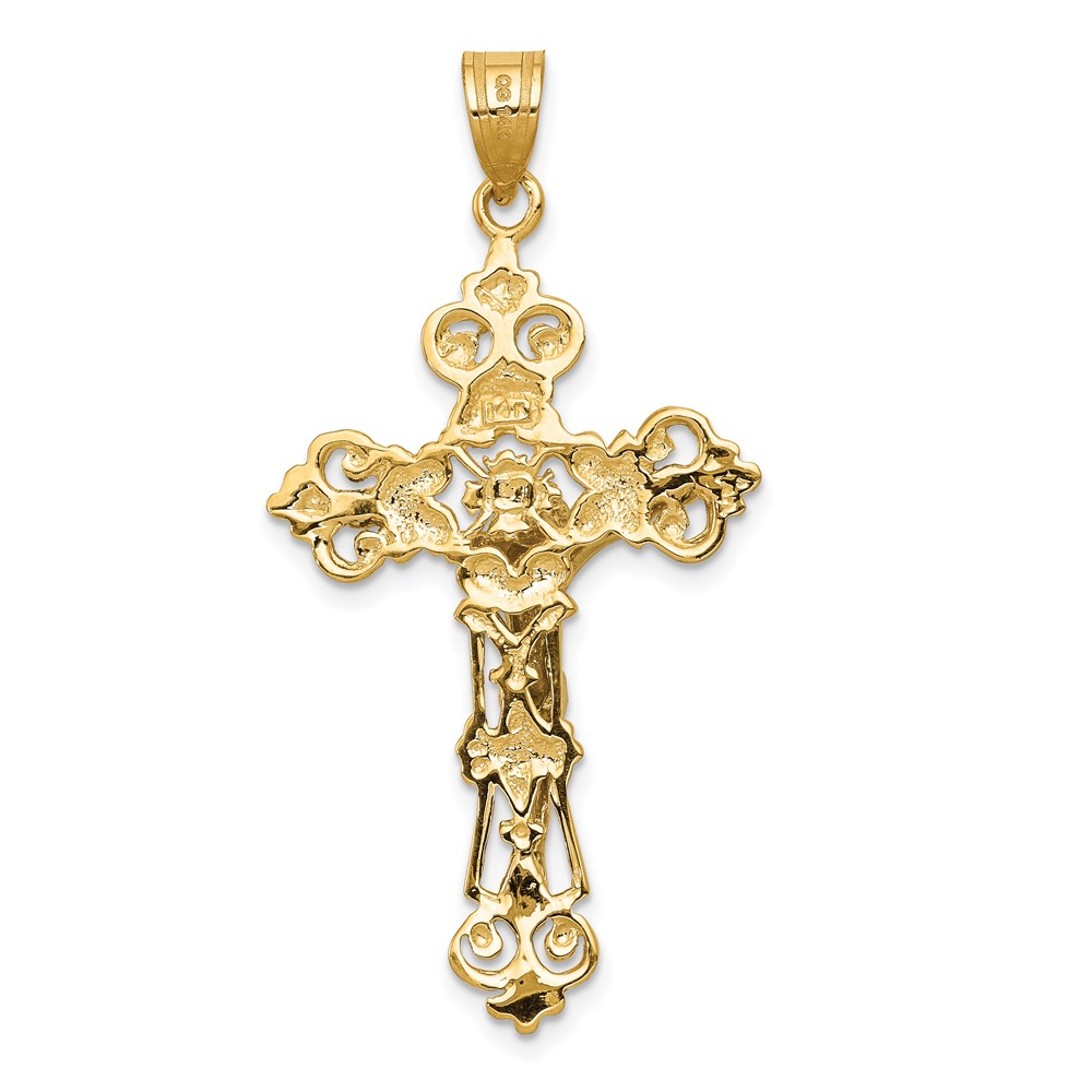 14k INRI Fleur De Lis Crucifix Pendant (C249)