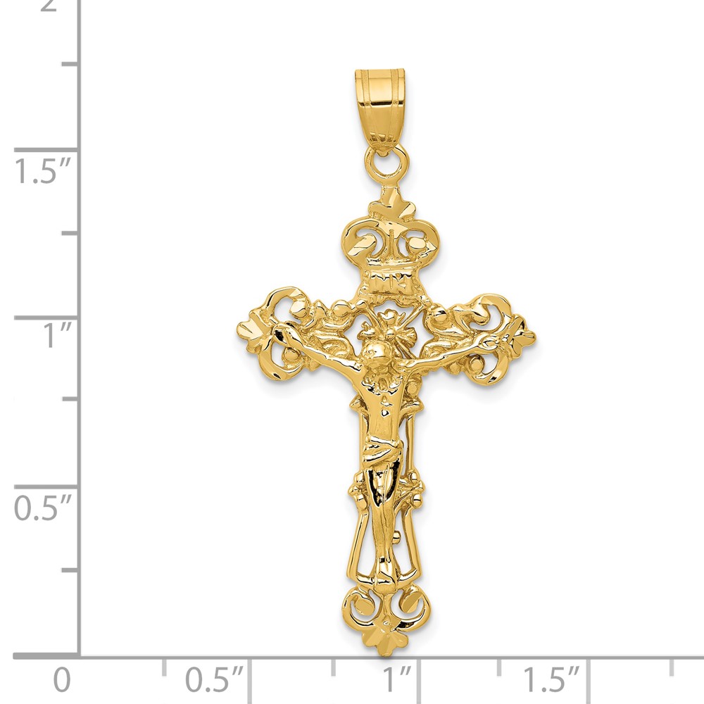 14k INRI Fleur De Lis Crucifix Pendant (C249)