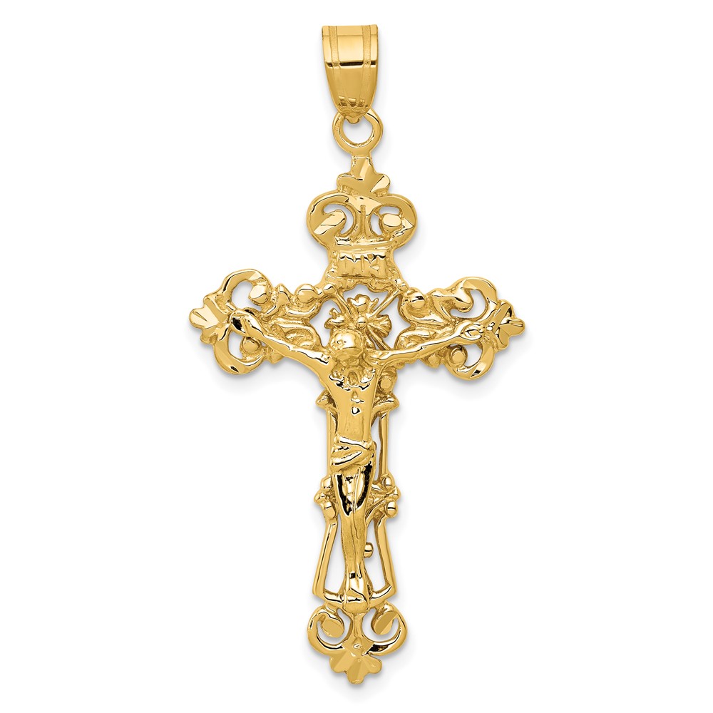 14k INRI Fleur De Lis Crucifix Pendant (C249)